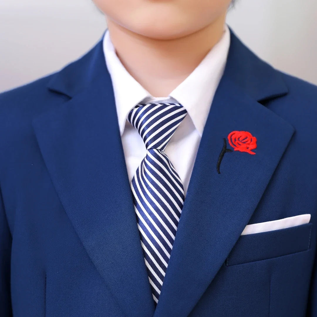 2-14 Yrs Toddler Suit Set with Rose Embroidery 3-Piece Formal Conmmunion Tuxedo Jacket Pants Tie Fast Delivery DTLumika