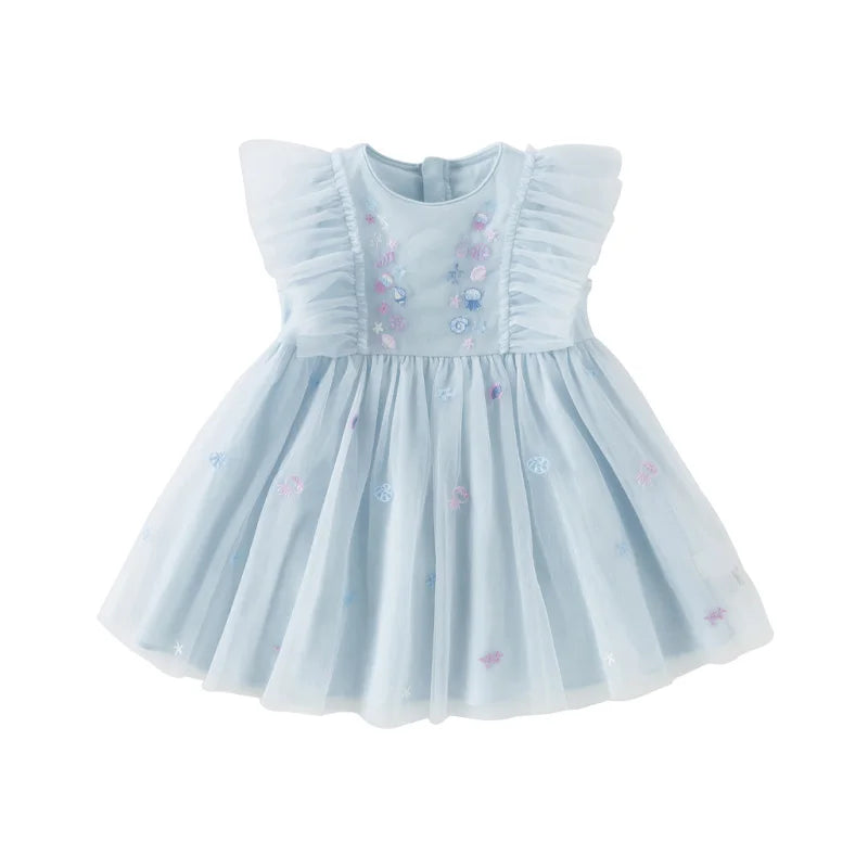 Girls Baby Princess Dress Summer Sweet Shell Embroidery Kids Mesh Elegant Dress Party Outdoor Seaside DB2251295