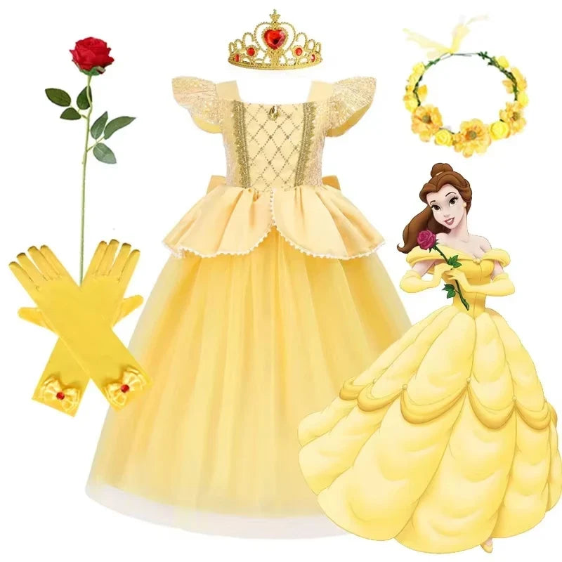 Belle Princess Dress Girls Cosplay Beauty and The Beast Cinderella Snow White Costumes Kids Halloween Carnival Clothes