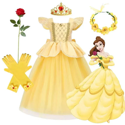 Belle Princess Dress Girls Cosplay Beauty and The Beast Cinderella Snow White Costumes Kids Halloween Carnival Clothes