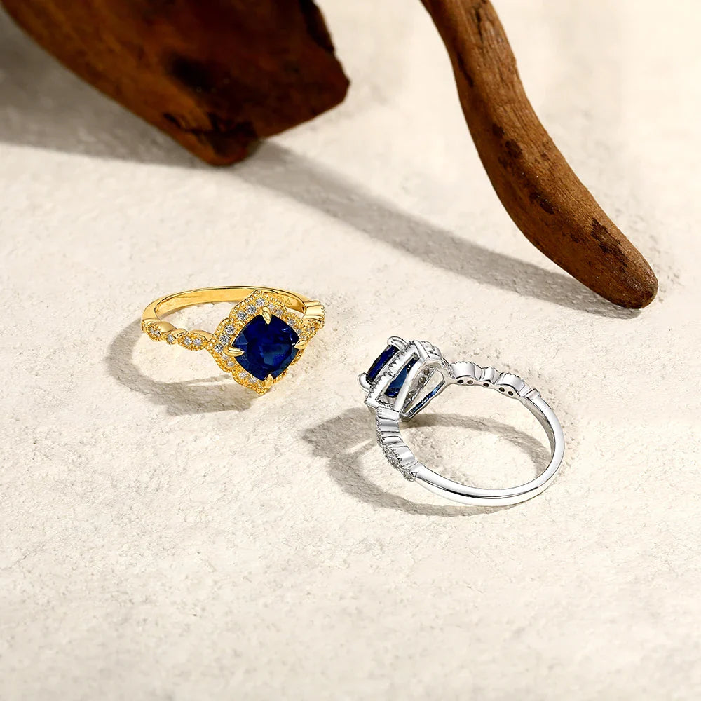 ATTAGEMS Bague saphir bleu classique taille coussin 2,0 carats DVVS1 Véritable argent sterling 925 pour femme Fiançailles Mariage Bijoux fins