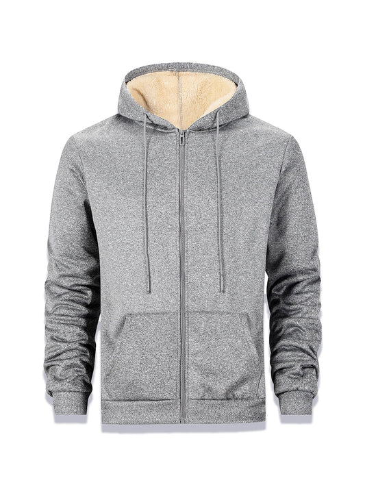 Winter Thick Fleece Zipper Hoodies Thicken Warm Jackets Long Sleeve Sweatshirts Casual Sports Fleece Black Coats Hooded Men Coat