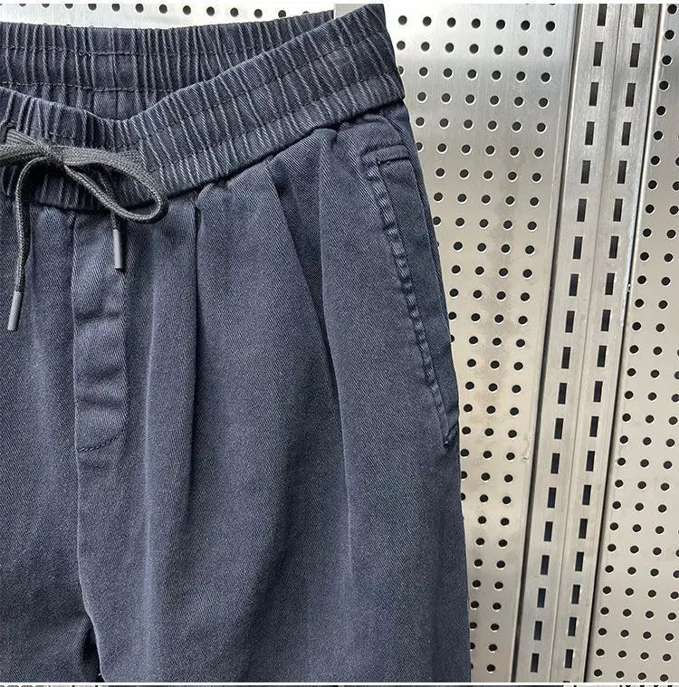 Drawstring Menswear Clothing Handsome Spring New Men's Jeans Korean Elastic Waist Buttons Decorative Fashion Harlan Pants Men