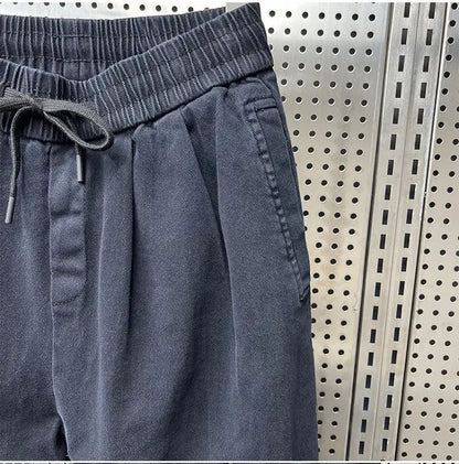 Drawstring Menswear Clothing Handsome Spring New Men's Jeans Korean Elastic Waist Buttons Decorative Fashion Harlan Pants Men