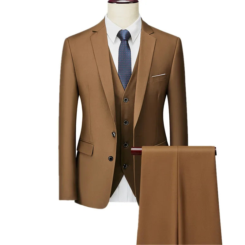 2026 New Men's Suit 3-Piece, Wedding Party Dress Jacket Vest Trousers, Fashion Slim Fit Blazer Waistcoat Pants Red Blue Green
