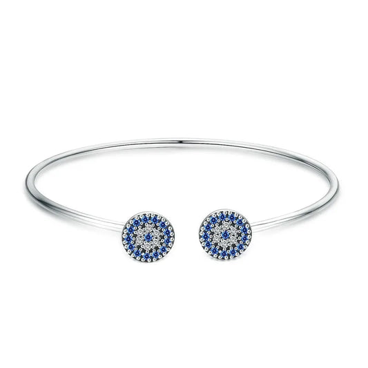Bracelet porte-bonheur pour femme en argent sterling 925 avec zircon bleu, manchette ouverte, bijoux de luxe classiques SCB058
