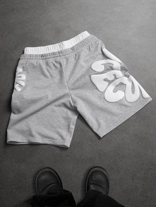 Men's Oversized Streetwear Shorts Brand 3D Puff Print Letter Graphic Polyester Gray Multi Color Casual Shorts S-2XL All Size 1Pc