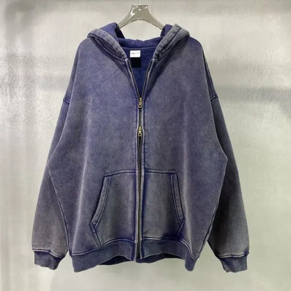 High Quality Luxury Apparel Street Wear Wholesale Euro US Size Spring Autum Full Up Zipper Washed Batik Dye Hoodie