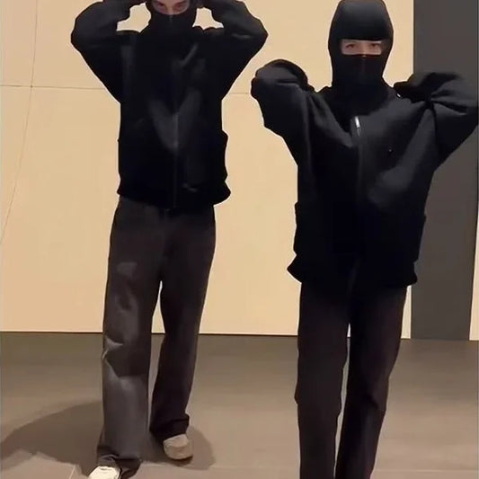 Men and Women Balaclava Y2K Gothic Harajuku Winter New Item Double Hooded Sweatshirt Men's Hooded Mask Zipper Sportswear