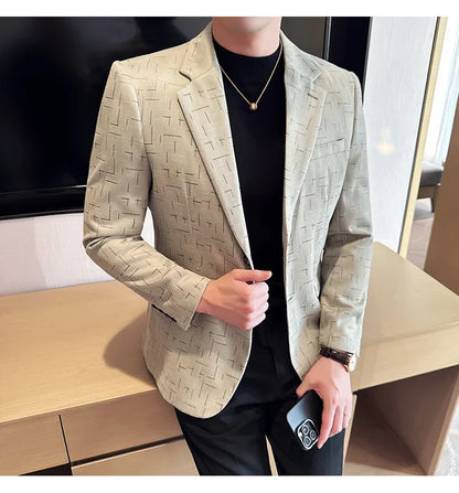 High Quality Jacquard Suit Jacket for Men 2025 Fashion Korean Style Slim Fit Business Casual Wedding Social Dress Coats 4XL-M
