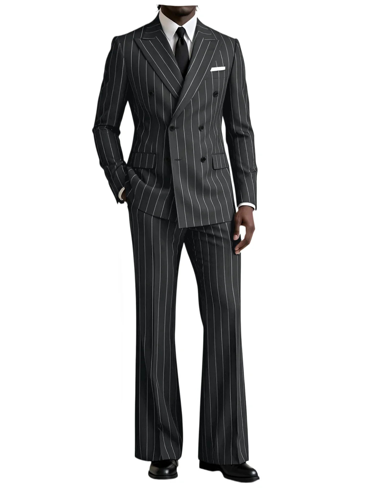 Men's 2 Piece Suit Pinstripe Double Breasted Peak Lapel Slim Fit Flared Pants Wedding Prom Business Formal Parties Chic Outfit
