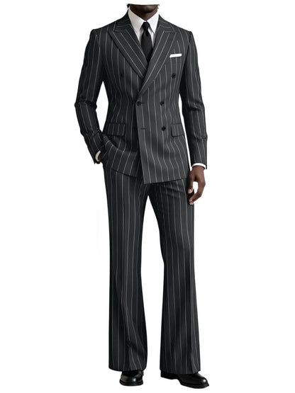 Men's 2 Piece Suit Pinstripe Double Breasted Peak Lapel Slim Fit Flared Pants Wedding Prom Business Formal Parties Chic Outfit