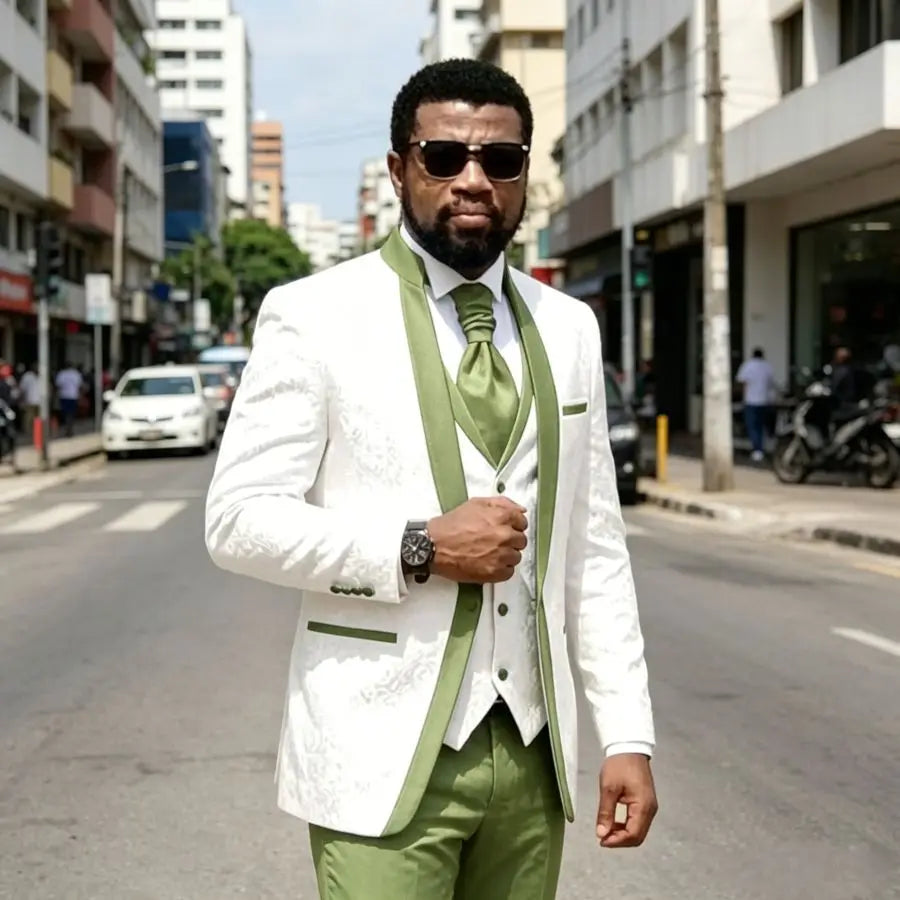 Floral Pattern Wedding Suits for Man Slim Fit Men Suits with Stand Collar 3 Pieces Groom Tuxedo Blazer Vest Pants Set 2026