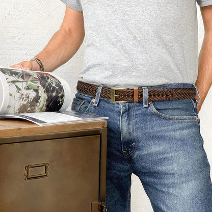 Men Belts Genuine Leather LONG Large Pin Buckle Metal Automatic Buckle High Quality Braided Vintage Casual for Jeans Women Strap