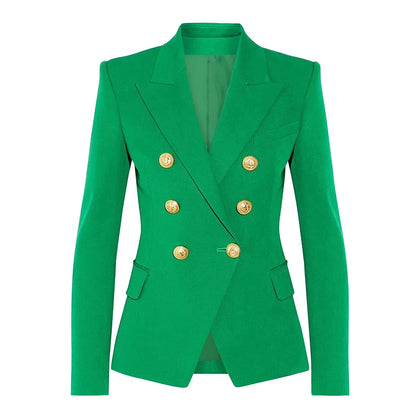 S-XXL Rainbow Color Fashion Classic Solid Double row Gold Button Long Sleeve Slim Fit Temperament Commuter Casual Woman Blazer