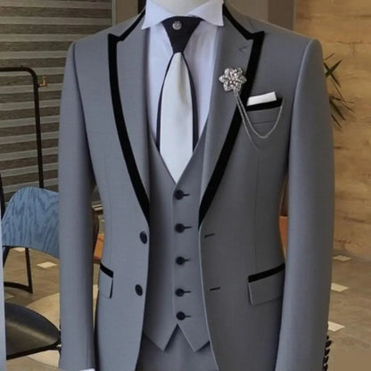 Men's Solid Slim Fit 3-Piece Business Suit Set with Blazer Vest And Pants for Wedding Party Luxury Fashion Tuxedo