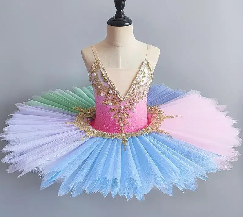 Professional Ballet Girl Blue Pink Pancake Princess Ballet Party Dress Ballet Dance Costume