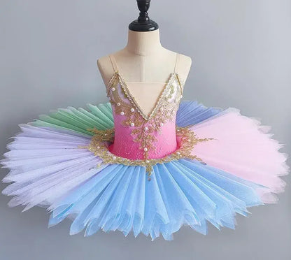 Professional Ballet Girl Blue Pink Pancake Princess Ballet Party Dress Ballet Dance Costume