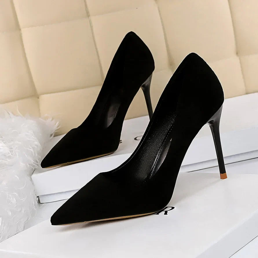 Women 9cm High Heels Pumps Stripper Flock Suede Plus Size Escarpins Lady Wedding Bridal Heels Escarpins Green Blue Yellow Shoes