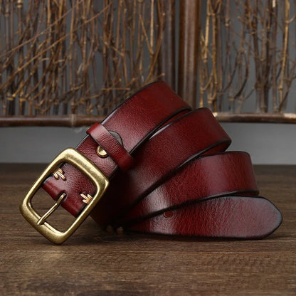 3.3CM Men's Genuine Leather Belt Luxury Designer Brass Pin Buckle Belts Pure Cowskin Vintage Strap Male Jeans for Man Women
