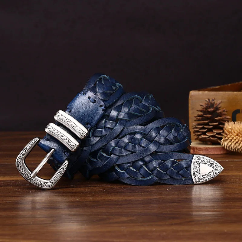 3.2CM Cowhide High Quality Genuine Leather Belts for Men Women Hand Woven Belt Strap Male Pin Buckle Jeans Cowboy Cintos Luxury