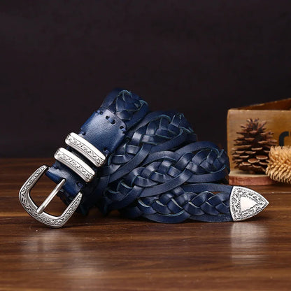 3.2CM Cowhide High Quality Genuine Leather Belts for Men Women Hand Woven Belt Strap Male Pin Buckle Jeans Cowboy Cintos Luxury