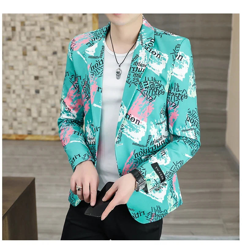 2022 New Fashion Print Suit Jacket Men's Slim Fit Casual Blazers Streetwear Social Club Prom Formal Party Suit Coats Hommes