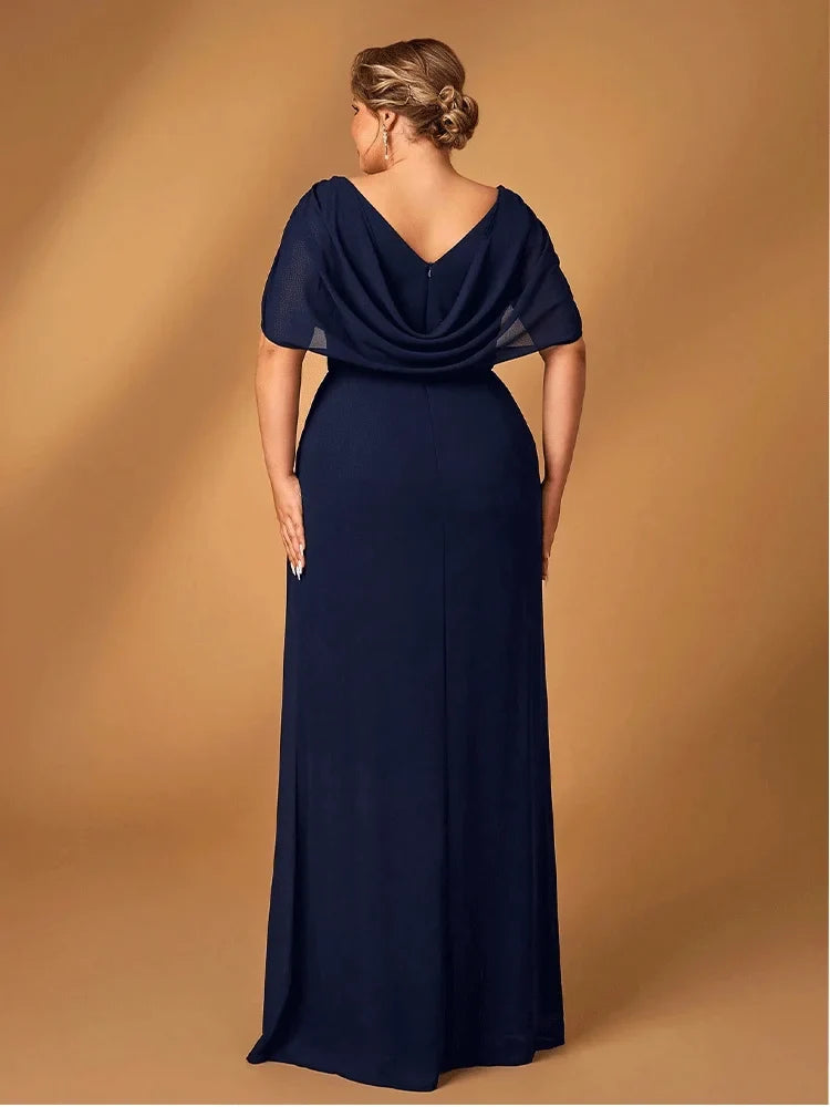 Plus Size Luxury Mom Wedding Reception Party Luxury Shiny Plus Size Chiffon Mother Navy Blue Evening Dress