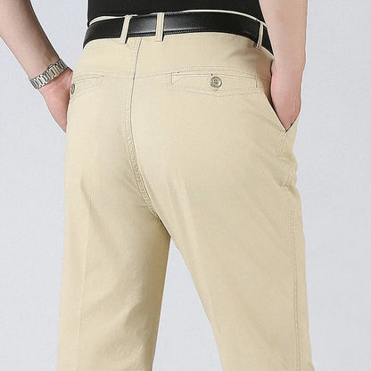 Men's American Chino Pants Double Pleated Classic Fit Dress Pant Business Casual Golf Pants Pure Cotton Trousers