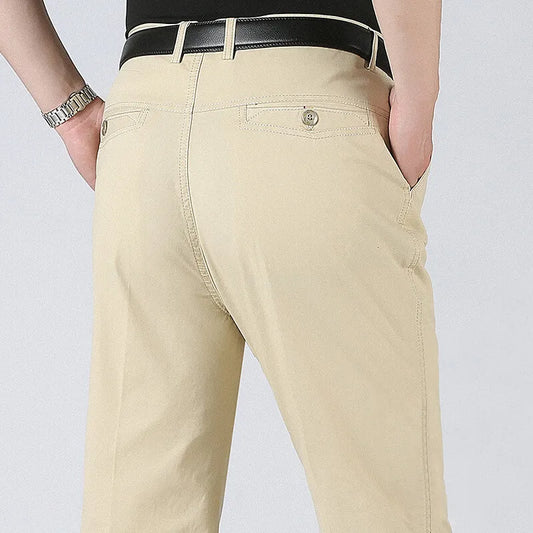 Men's American Chino Pants Double Pleated Classic Fit Dress Pant Business Casual Golf Pants Pure Cotton Trousers