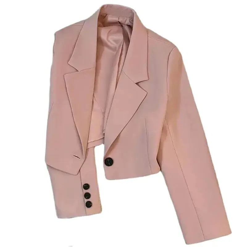 New Korean Cropped Blazers Women Autumn Solid Simple Single-Button Outwear All-match Long Sleeve Office Lady Suit Jackets