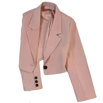 New Korean Cropped Blazers Women Autumn Solid Simple Single-Button Outwear All-match Long Sleeve Office Lady Suit Jackets