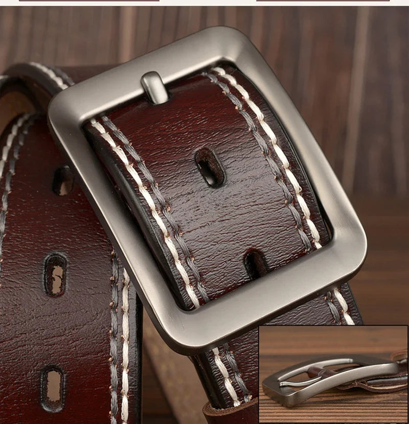 3.8CM Fashion Men Belts Genuine Leather Luxury Designer Vintage Thread Waist Belt For Jeans Cinturon Cowboy Hombre Dropshipping