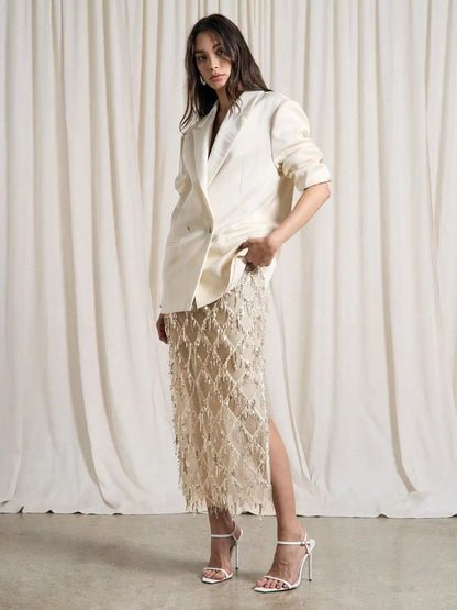 Elegant Club Party Perspective Half Skirt Tassel Sequin Spring Summer Skirt Fashion High Waisted Solid Color Women's Long Skirt