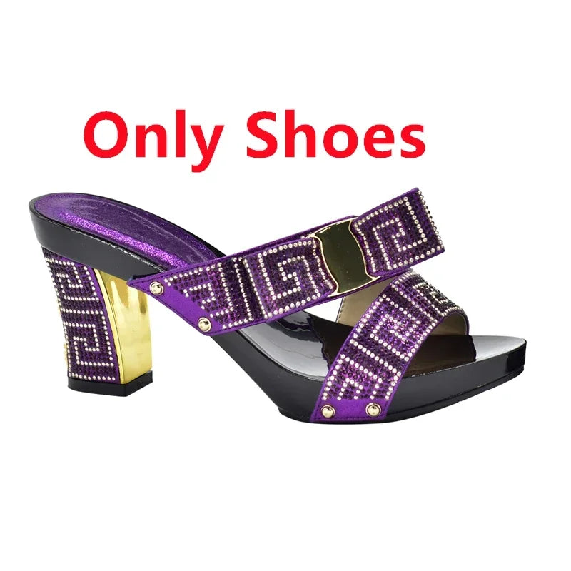 Italian Matching Shoes and Bag Set Decorated with Rhinestone African Shoes and Bag Set for Wedding High Quality Shoes Bag
