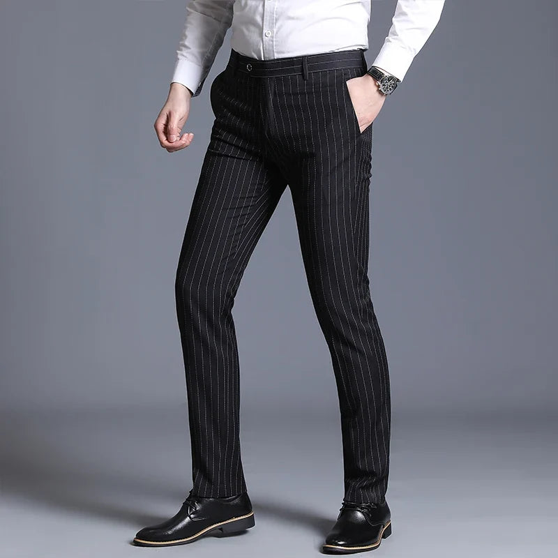 2026 Spring New Men's White Striped Suit Pants, Business Casual Trousers, Asian Size M-5XL 6XL Wedding Party Pantalones Hombre