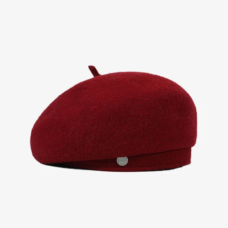 Women French Art Retro Wool Felt Autumn Solid Colors Warm Winter Beanie Hat Beret Cap For Female