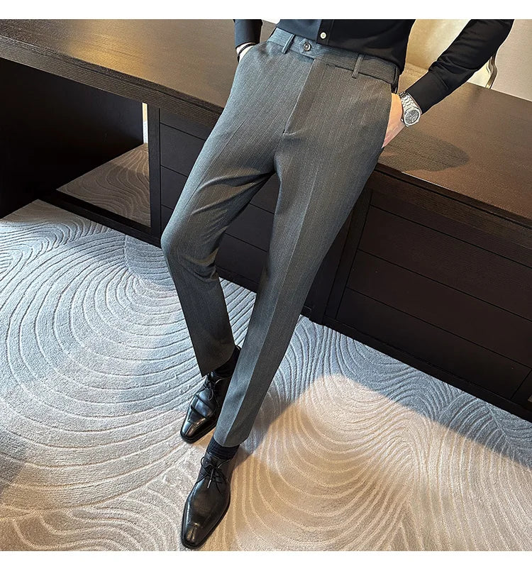 High Quality Striped Suit Pants 2025 Autumn New Fashion Slim Fit Business Elastic waisted Pants Male Wedding Party Trousers