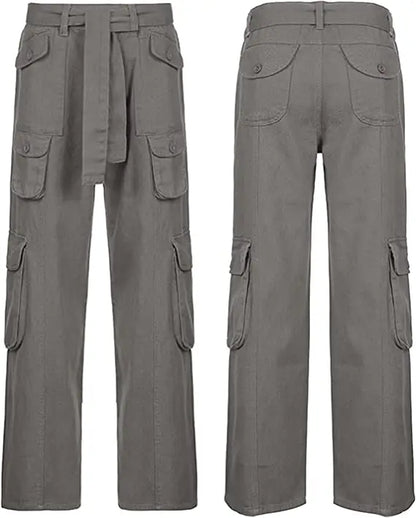 Women's Pants Gothic Punk Baggy Vintage Kawaii Trousers Bandage Low Waist Cargo Pants Grunge Green Zipper Jeans Korea Sweatpants
