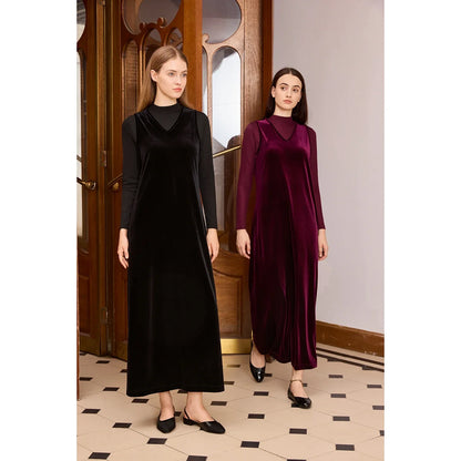 AP Women 2026 Autumn and Winter Modal Mesh Shirt and V Neck Velvet Maxi Dress High Quality