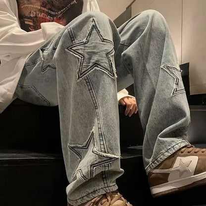Korean Retro Mens Jeans High Quality Loose Straight Leg Jeans Wide Leg Pants Autumn Casual Pants Streetwear