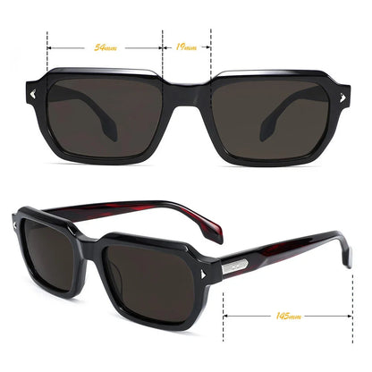 Designer Retro Rectangle Sunglasses Color Block Black Dark Red Temples UV400 Unisex Eyewear