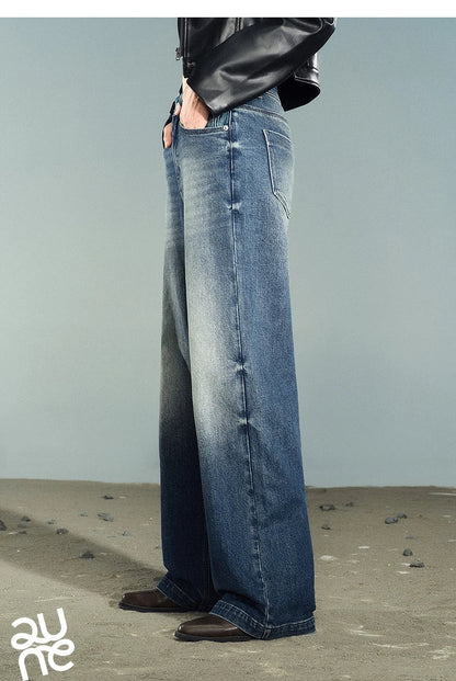 Women Denim Jeans 2025 Autumn New Lycra Stretch Washed Wide Leg Straight Long Pants