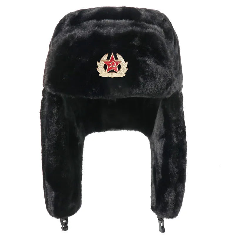 Trooper Hat with Emblem Earflap gorro ruso sovietico  winter hat Thick Warm Winter Outdoor Cap for Men Women Hiking Skiing
