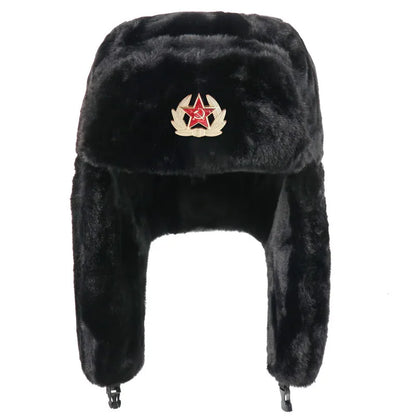 Trooper Hat with Emblem Earflap gorro ruso sovietico  winter hat Thick Warm Winter Outdoor Cap for Men Women Hiking Skiing