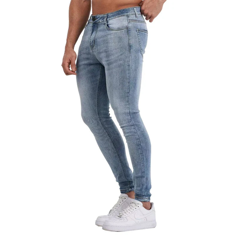 Mens Skinny Jeans Solid Color High Stretch Denim Trousers Casual Daily For Office Parties Male Cowboy Pants