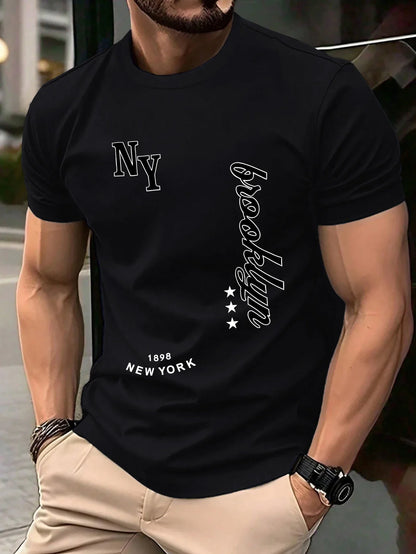 New York Brooklyn 1898 Art Letter T-Shirts Men Summer Cotton O-Neck T Shirt All-Match Casual Top Loose Fashion Man Retro Clothes