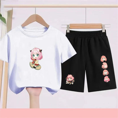Kids Japanese Anime Spy X Family T-Shirt Sets cool Tops Boy Girls red Casual TShirt+Shorts Children's Summer Short Sleeve