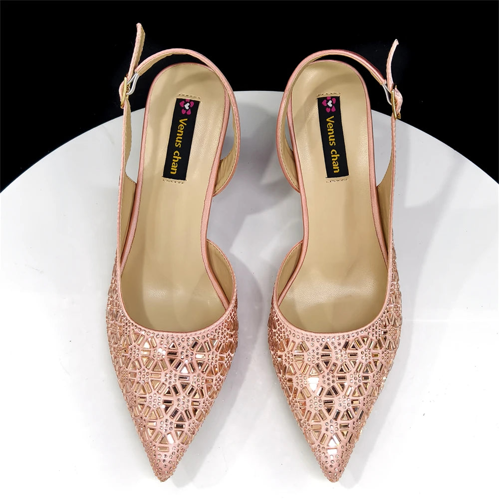 2026 Elegant Women's High Heels with Pointed-Toe Design & Matching Bag Set with Diamond Accents - Chic Italian Style for Party