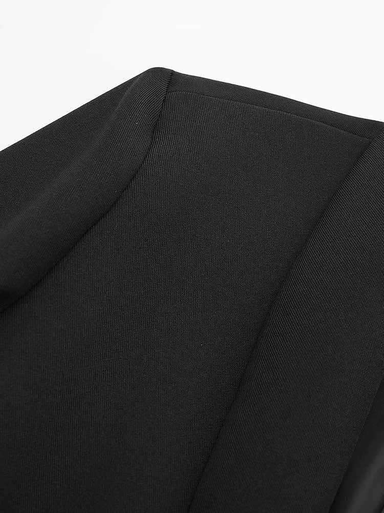 Women Fashion Satin Black With Feather Blazer Jacket Vintage Notched Neck Single Button Long Sleeves Female Outfits